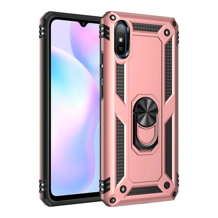 Mey İthalat®   Redmi 9A Kılıf Sofya Yüzüklü Silikon Kapak - Rose