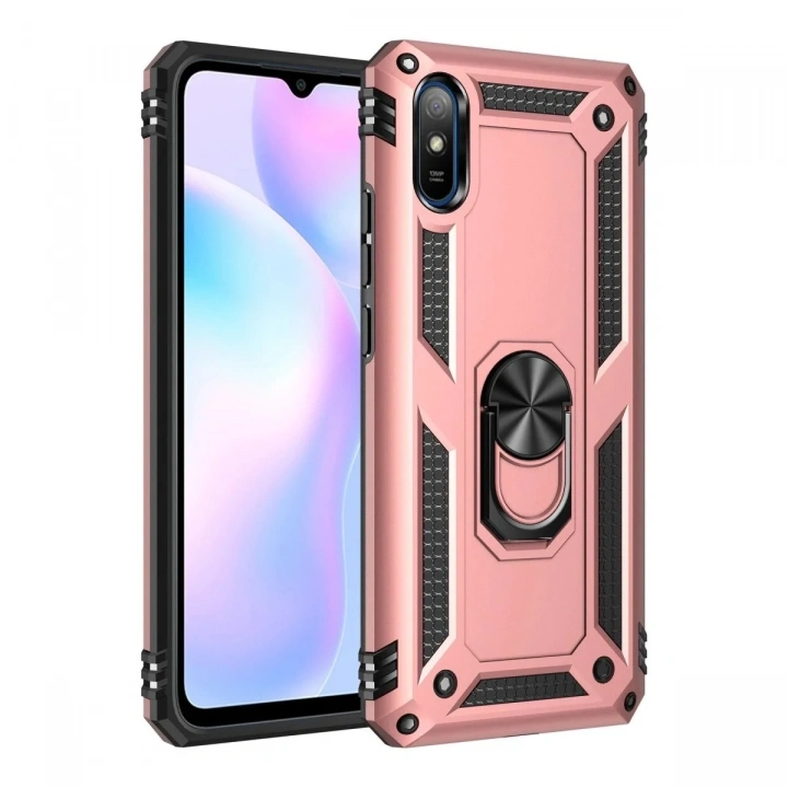 Mey İthalat®   Redmi 9A Kılıf Sofya Yüzüklü Silikon Kapak - Rose