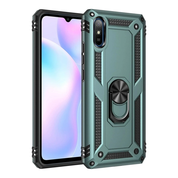 Mey İthalat®   Redmi 9A Kılıf Sofya Yüzüklü Silikon Kapak - Yeşil