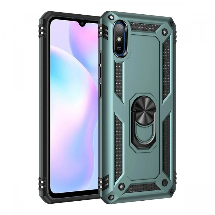 Mey İthalat®   Redmi 9A Kılıf Sofya Yüzüklü Silikon Kapak - Yeşil