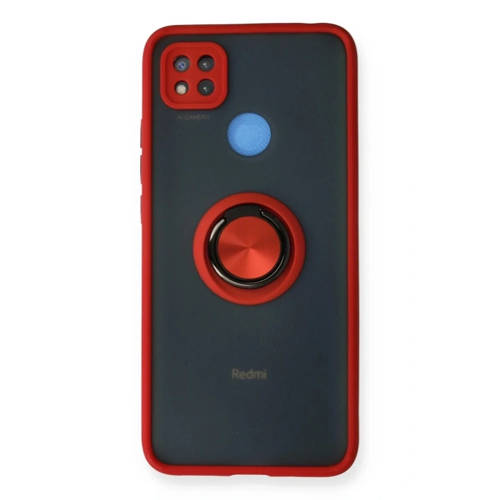 Mey İthalat®   Redmi 9C Kılıf Montreal Yüzüklü Silikon Kapak - Kırmızı
