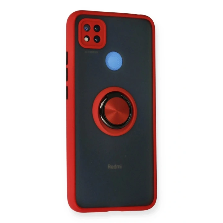 Mey İthalat®   Redmi 9C Kılıf Montreal Yüzüklü Silikon Kapak - Kırmızı
