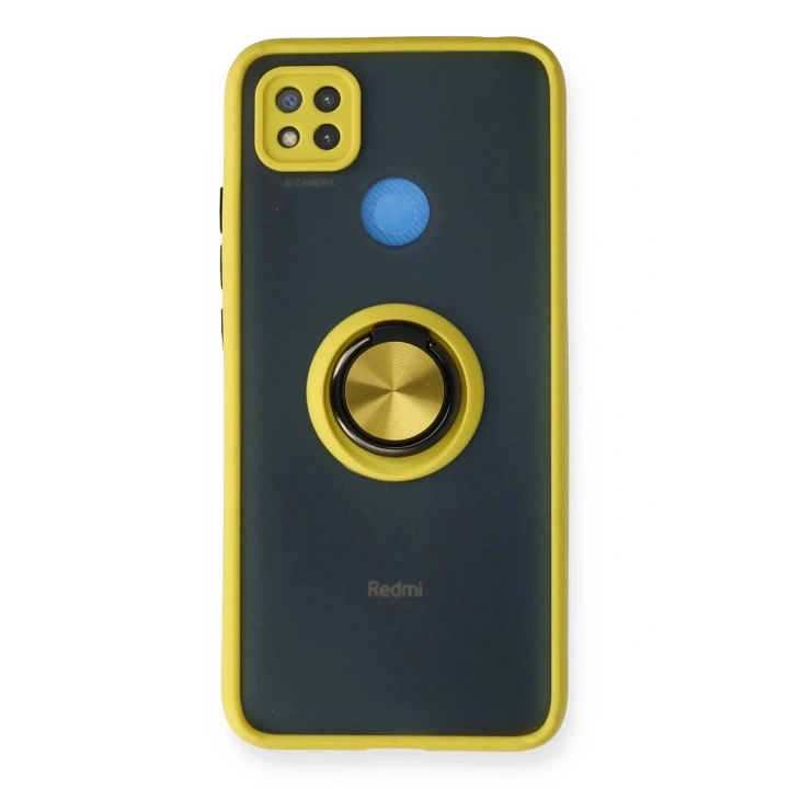 Mey İthalat®   Redmi 9C Kılıf Montreal Yüzüklü Silikon Kapak - Sarı
