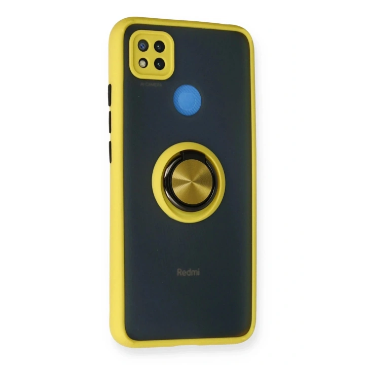 Mey İthalat®   Redmi 9C Kılıf Montreal Yüzüklü Silikon Kapak - Sarı