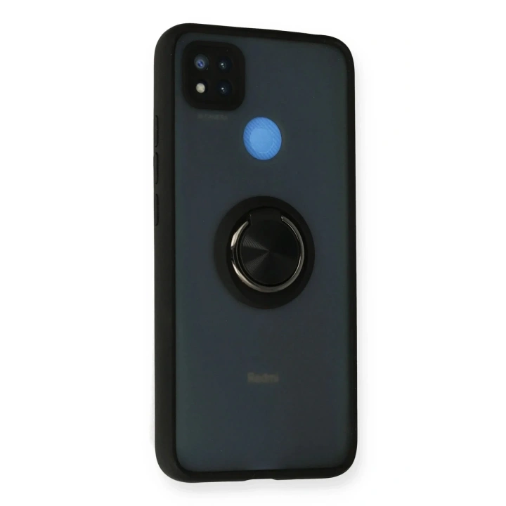 Mey İthalat®   Redmi 9C Kılıf Montreal Yüzüklü Silikon Kapak - Siyah