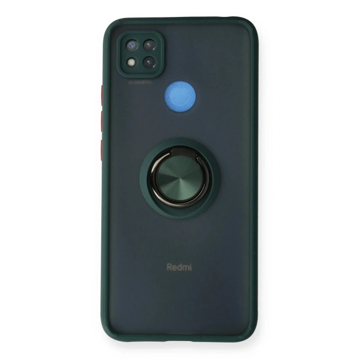 Mey İthalat®   Redmi 9C Kılıf Montreal Yüzüklü Silikon Kapak - Yeşil