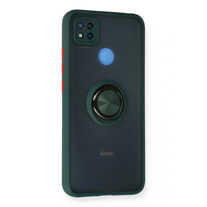 Mey İthalat®   Redmi 9C Kılıf Montreal Yüzüklü Silikon Kapak - Yeşil