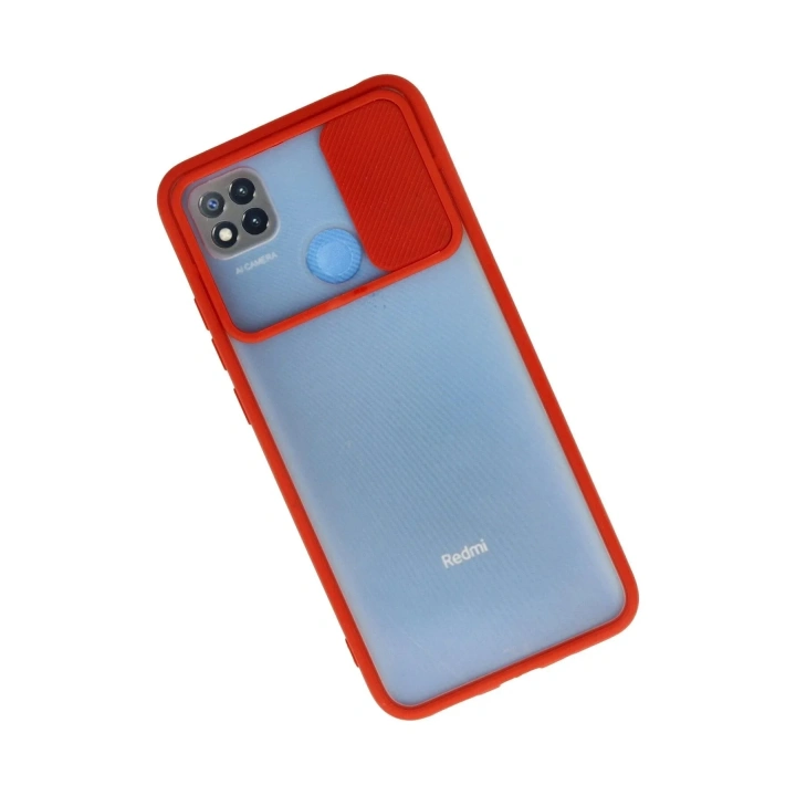Mey İthalat®   Redmi 9C Kılıf Palm Buzlu Kamera Sürgülü Silikon - Kırmızı