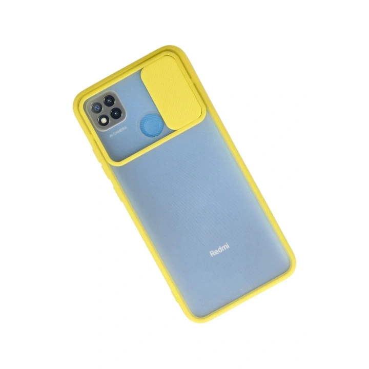 Mey İthalat®   Redmi 9C Kılıf Palm Buzlu Kamera Sürgülü Silikon - Sarı