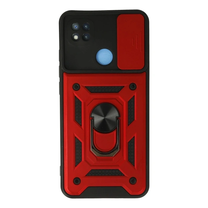 Mey İthalat®   Redmi 9C Kılıf Pars Lens Yüzüklü Silikon - Kırmızı