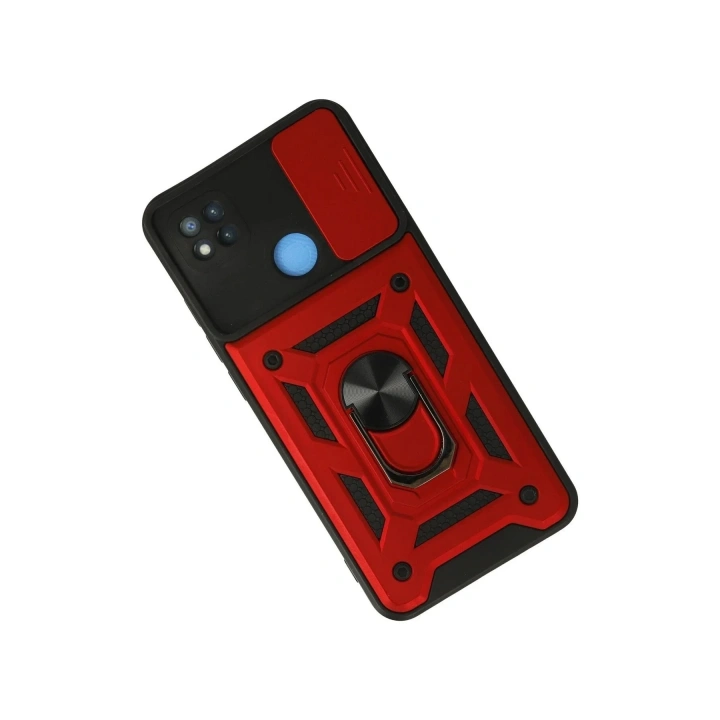 Mey İthalat®   Redmi 9C Kılıf Pars Lens Yüzüklü Silikon - Kırmızı