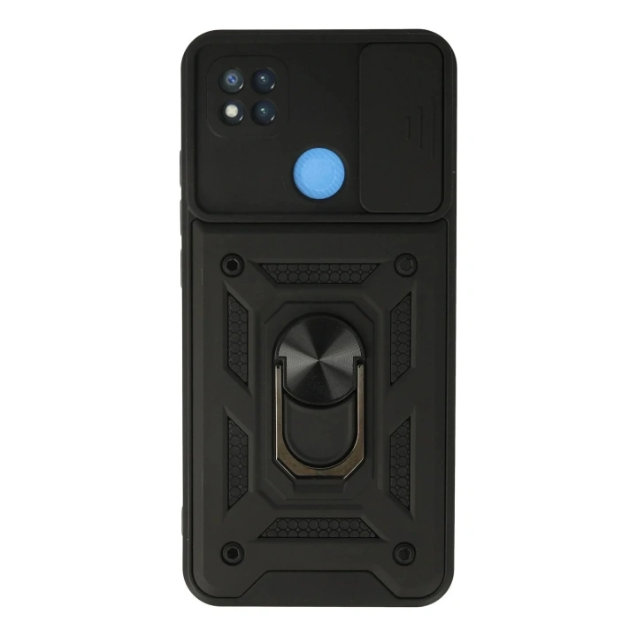 Mey İthalat®   Redmi 9C Kılıf Pars Lens Yüzüklü Silikon - Siyah