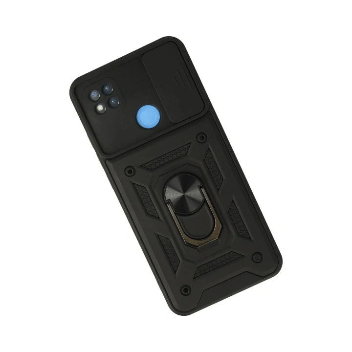 Mey İthalat®   Redmi 9C Kılıf Pars Lens Yüzüklü Silikon - Siyah