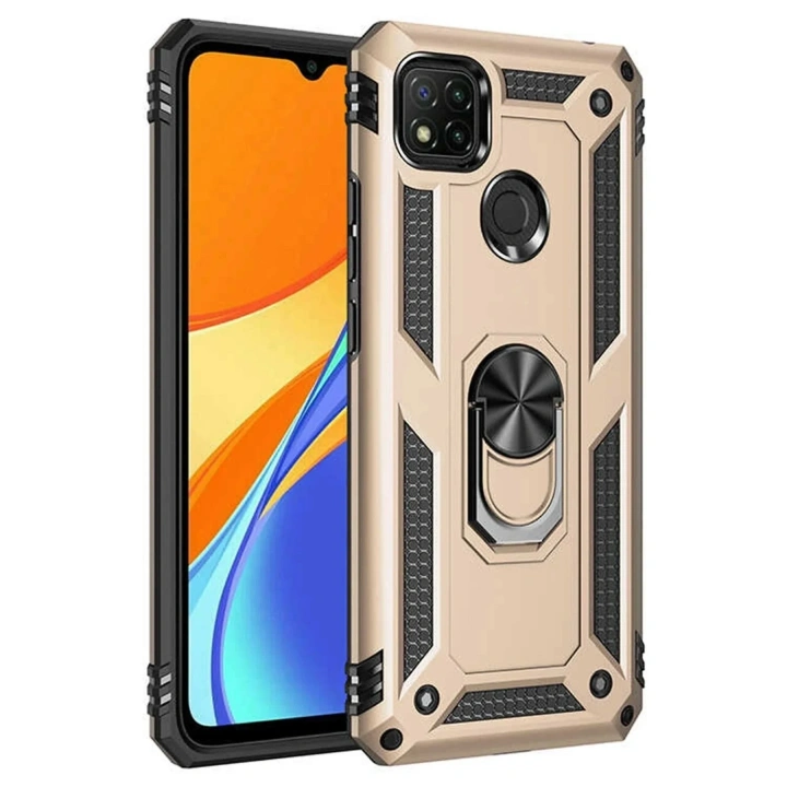 Mey İthalat®   Redmi 9C Kılıf Sofya Yüzüklü Silikon Kapak - Gold
