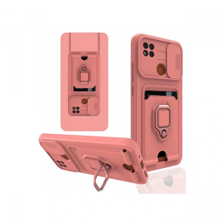 Mey İthalat®   Redmi 9C Kılıf Zuma Kartvizitli Yüzüklü Silikon - Pembe