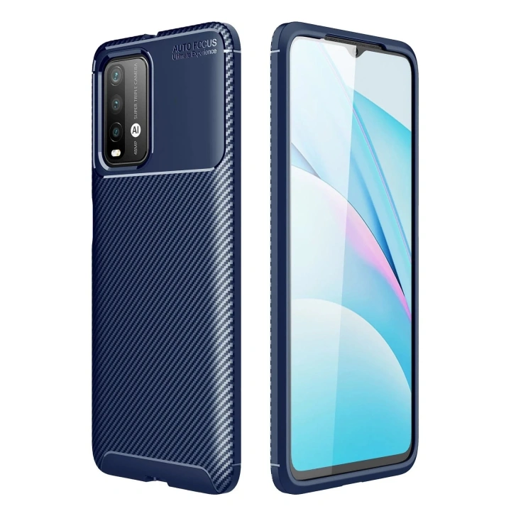 Mey İthalat®   Redmi 9T Kılıf Auto Focus Karbon Kapak - Lacivert