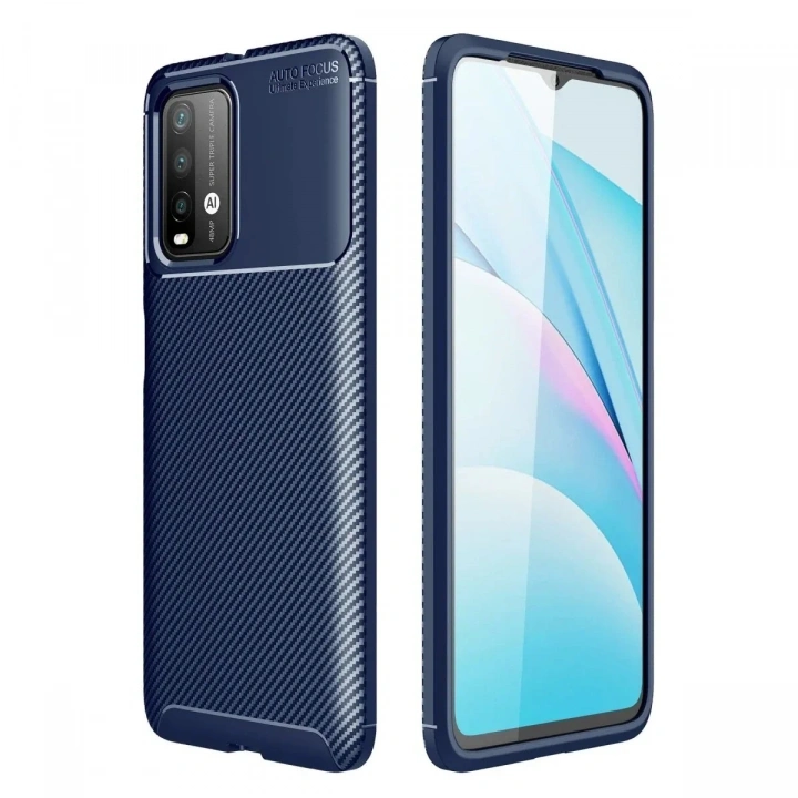 Mey İthalat®   Redmi 9T Kılıf Auto Focus Karbon Kapak - Lacivert