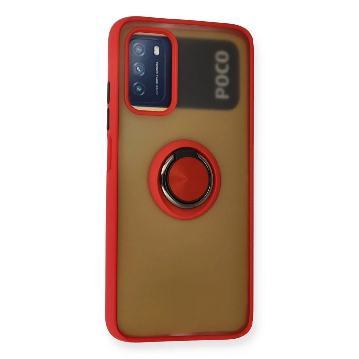 Mey İthalat®   Redmi 9T Kılıf Montreal Yüzüklü Silikon Kapak - Kırmızı