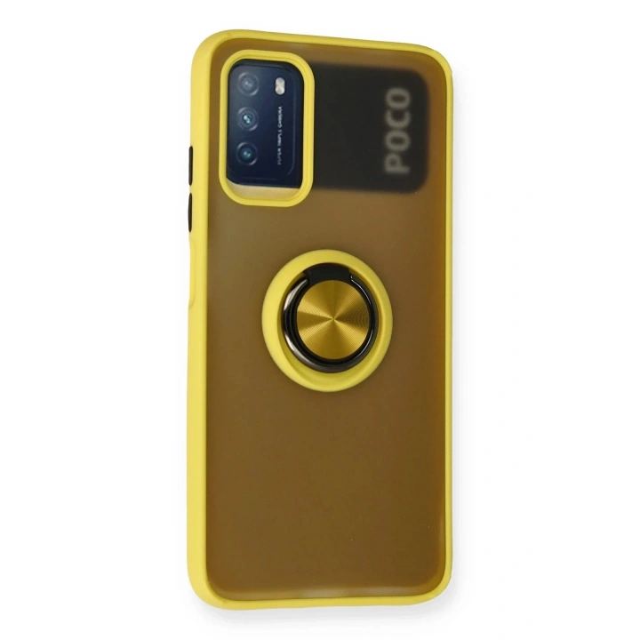 Mey İthalat®   Redmi 9T Kılıf Montreal Yüzüklü Silikon Kapak - Sarı