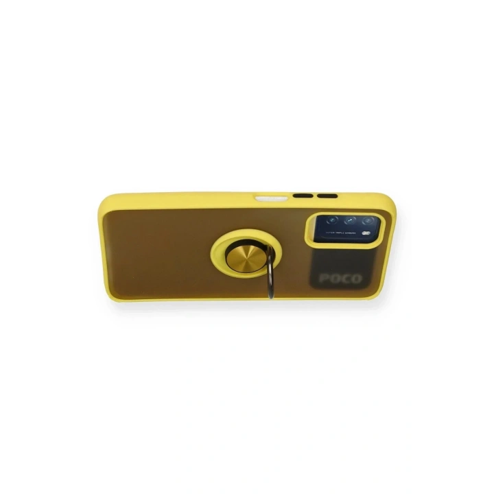 Mey İthalat®   Redmi 9T Kılıf Montreal Yüzüklü Silikon Kapak - Sarı