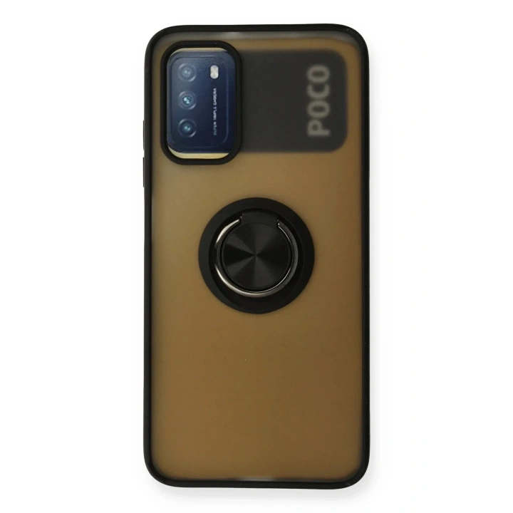 Mey İthalat®   Redmi 9T Kılıf Montreal Yüzüklü Silikon Kapak - Siyah