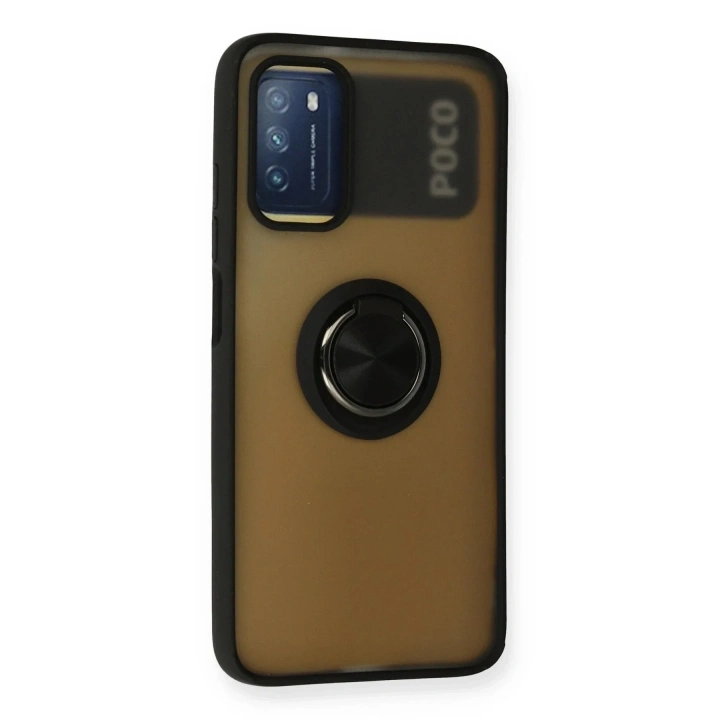 Mey İthalat®   Redmi 9T Kılıf Montreal Yüzüklü Silikon Kapak - Siyah