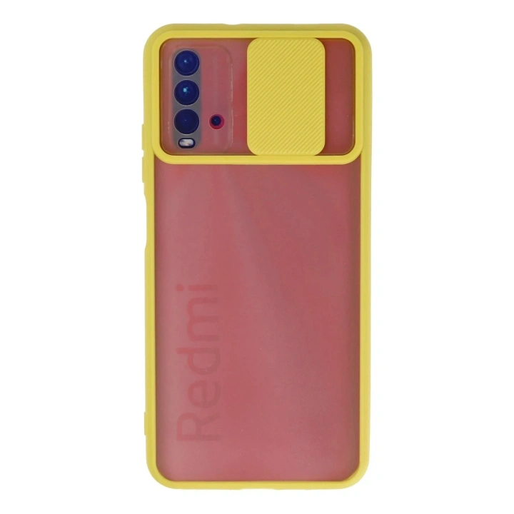 Mey İthalat®   Redmi 9T Kılıf Palm Buzlu Kamera Sürgülü Silikon - Sarı