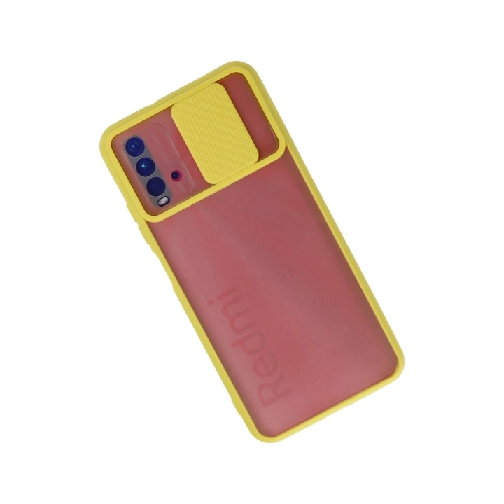 Mey İthalat®   Redmi 9T Kılıf Palm Buzlu Kamera Sürgülü Silikon - Sarı