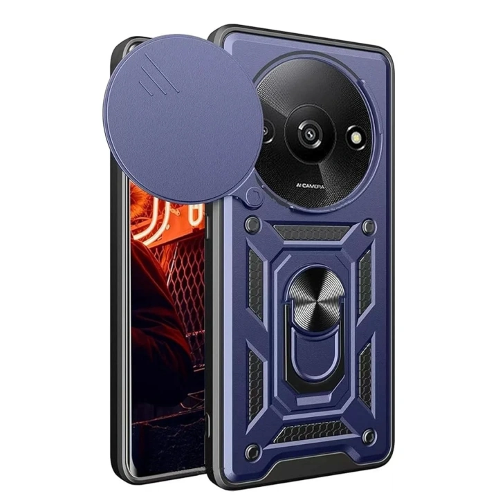 Mey İthalat®   Redmi A3 4G Kılıf Pars Lens Yüzüklü Silikon - Lacivert
