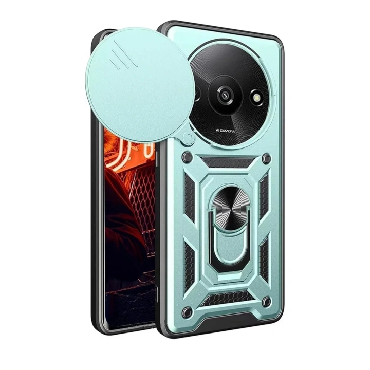 Mey İthalat®   Redmi A3 4G Kılıf Pars Lens Yüzüklü Silikon - Yeşil