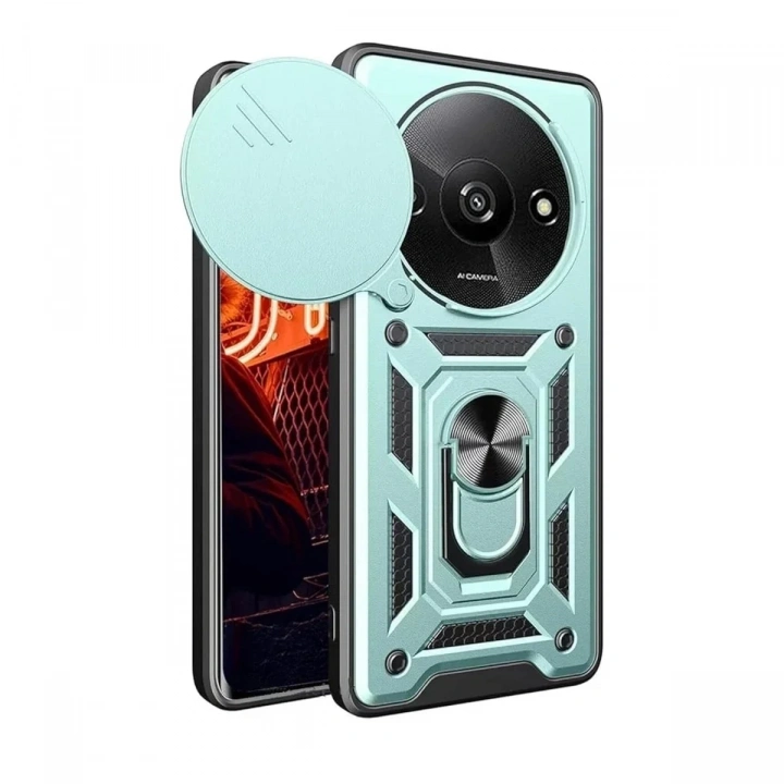 Mey İthalat®   Redmi A3 4G Kılıf Pars Lens Yüzüklü Silikon - Yeşil