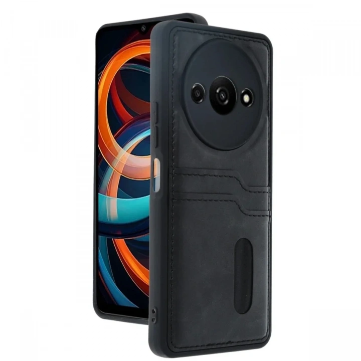 Mey İthalat®   Redmi A3 4G Kılıf Sara Kartvizitli Deri Kılıf - Siyah