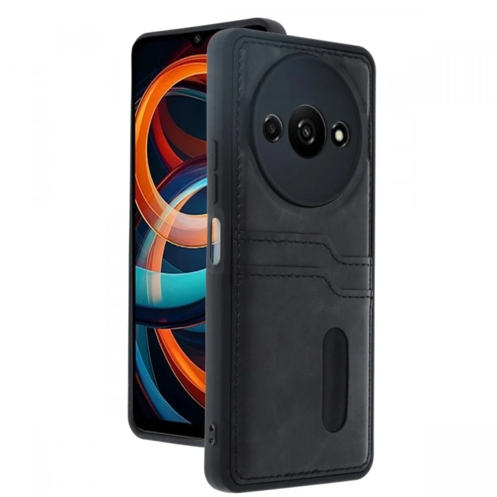 Mey İthalat®   Redmi A3 4G Kılıf Sara Kartvizitli Deri Kılıf - Siyah