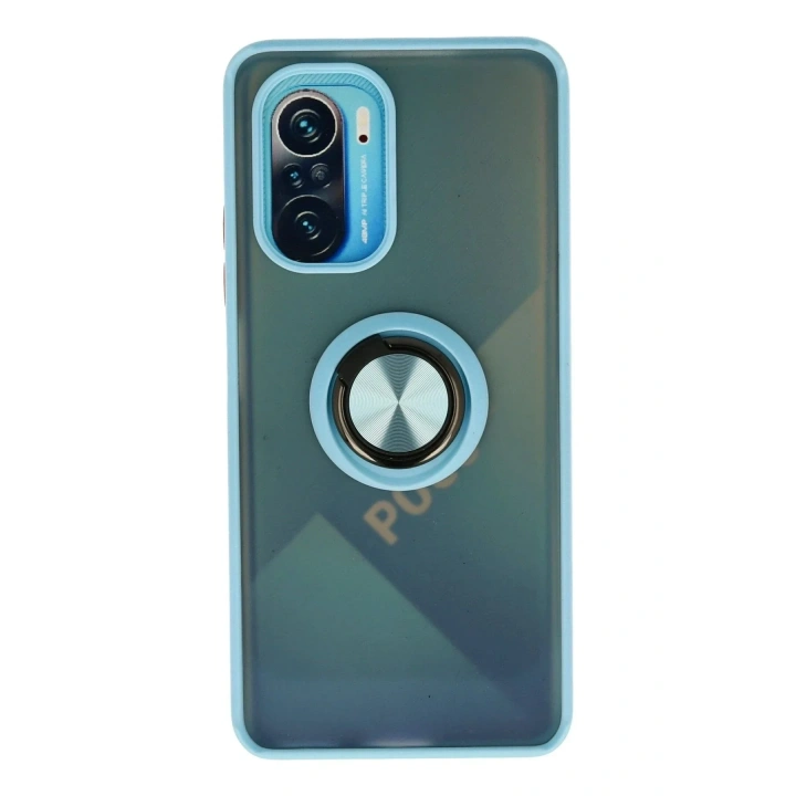 Mey İthalat®   Redmi K40 Kılıf Montreal Yüzüklü Silikon Kapak - Buz Mavi
