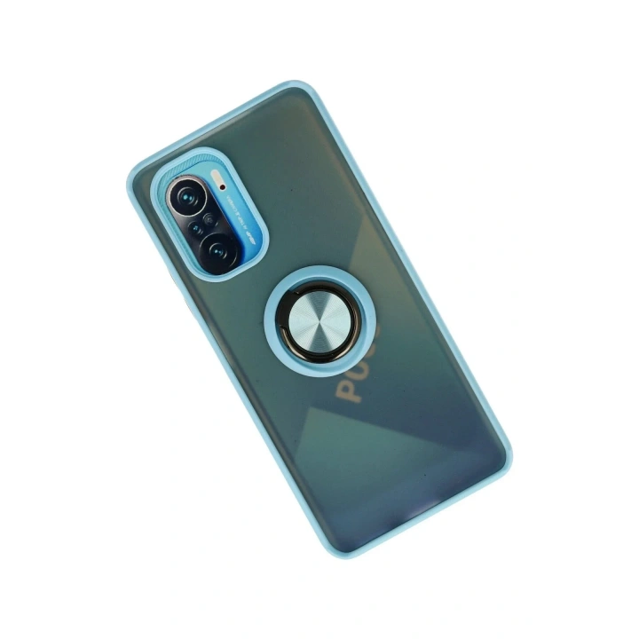 Mey İthalat®   Redmi K40 Kılıf Montreal Yüzüklü Silikon Kapak - Buz Mavi