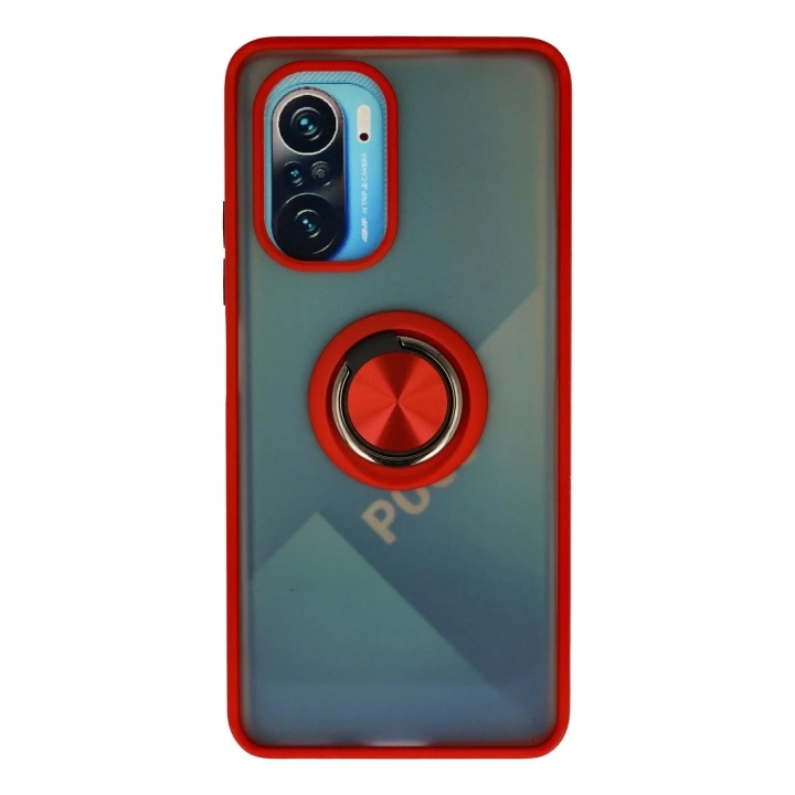 Mey İthalat®   Redmi K40 Kılıf Montreal Yüzüklü Silikon Kapak - Kırmızı
