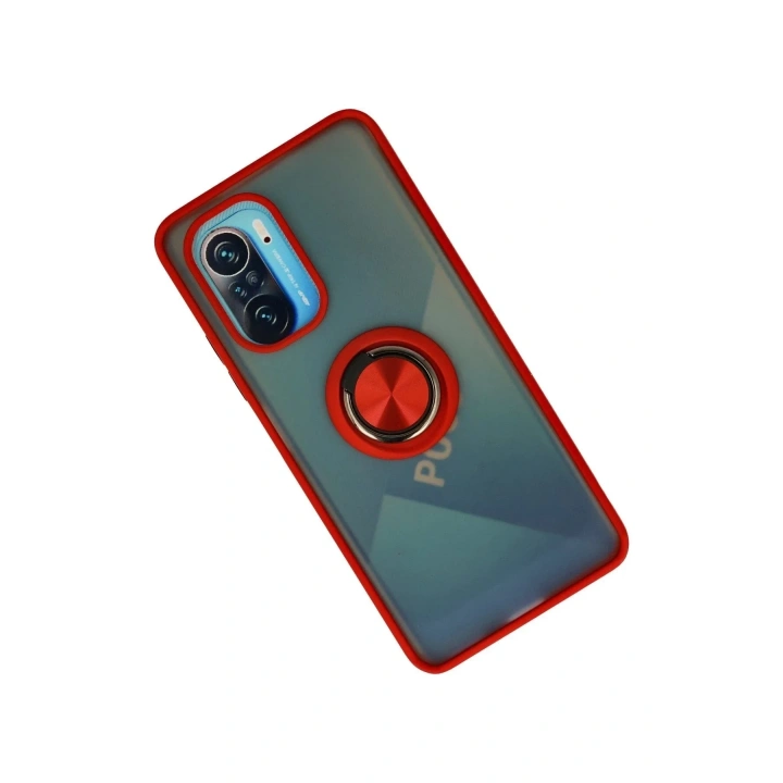 Mey İthalat®   Redmi K40 Kılıf Montreal Yüzüklü Silikon Kapak - Kırmızı