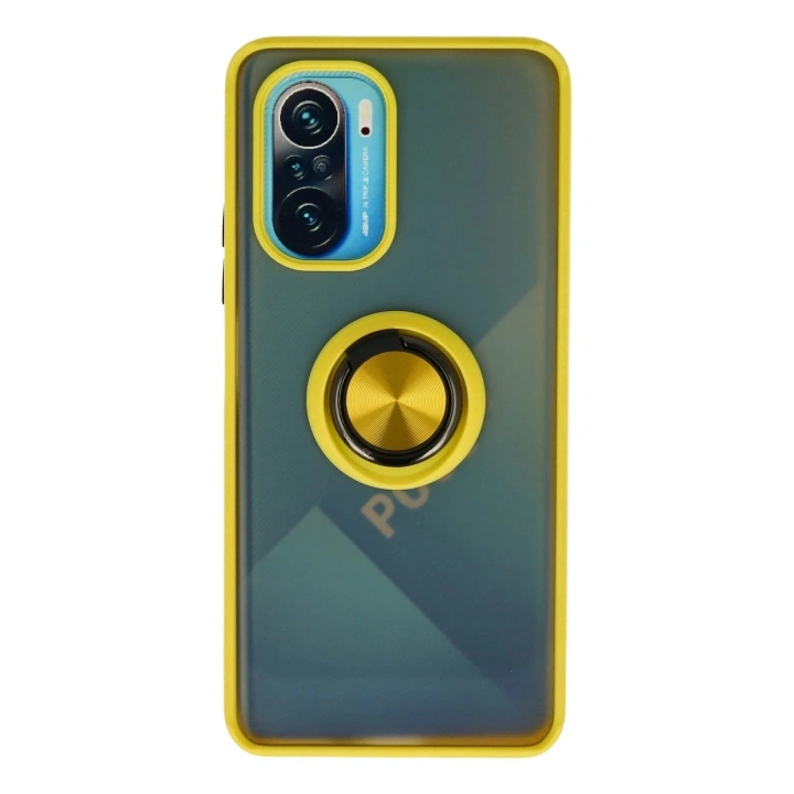 Mey İthalat®   Redmi K40 Kılıf Montreal Yüzüklü Silikon Kapak - Sarı
