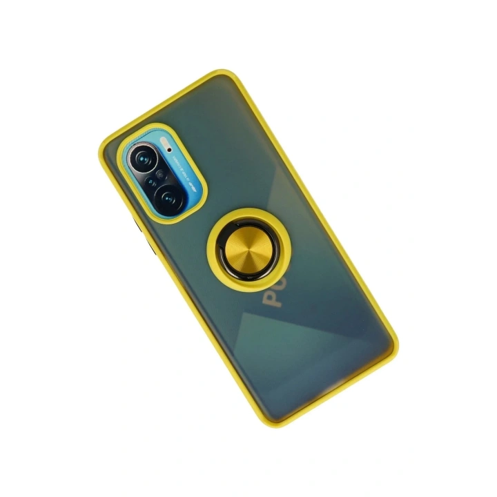 Mey İthalat®   Redmi K40 Kılıf Montreal Yüzüklü Silikon Kapak - Sarı