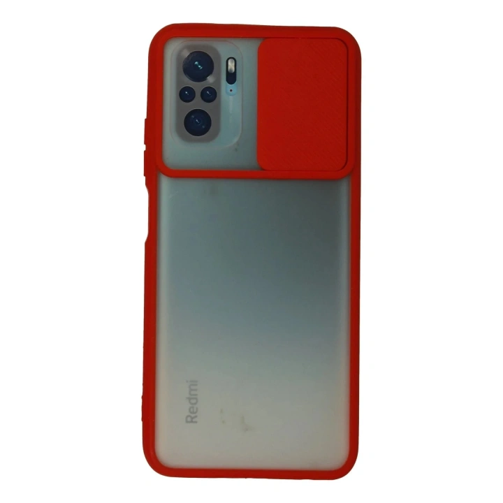 Mey İthalat®   Redmi Note 10 Kılıf Palm Buzlu Kamera Sürgülü Silikon - Kırmızı