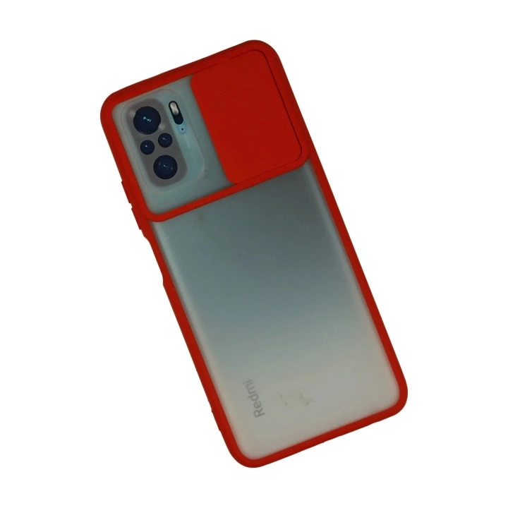 Mey İthalat®   Redmi Note 10 Kılıf Palm Buzlu Kamera Sürgülü Silikon - Kırmızı