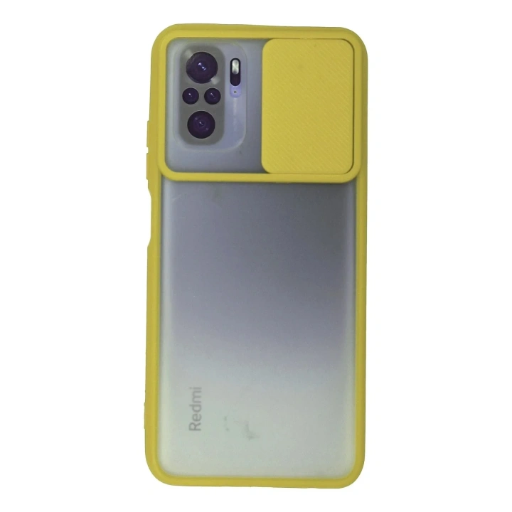 Mey İthalat®   Redmi Note 10 Kılıf Palm Buzlu Kamera Sürgülü Silikon - Sarı
