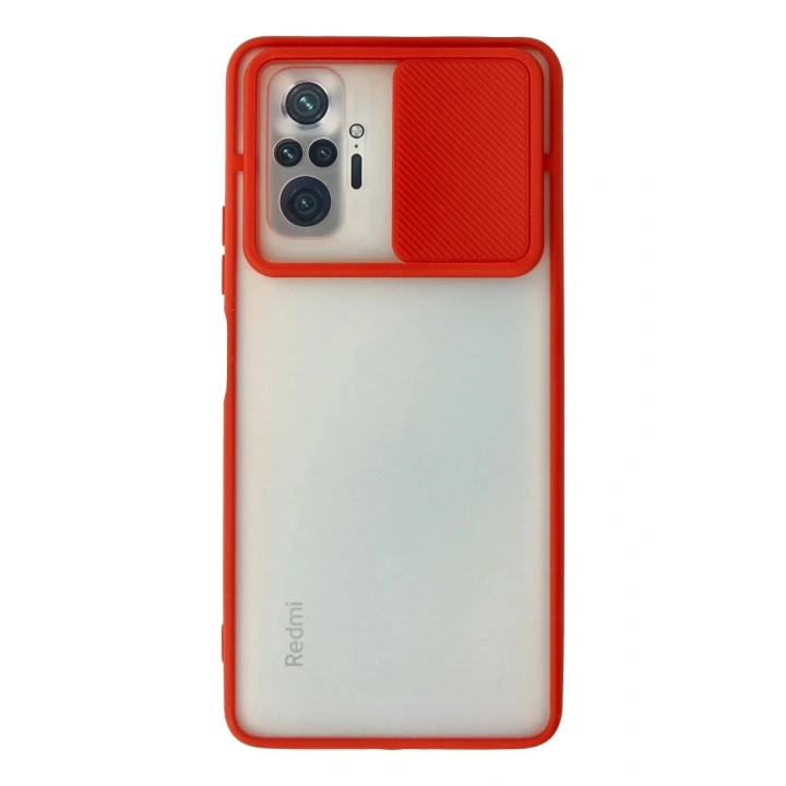Mey İthalat®   Redmi Note 10 Pro Kılıf Palm Buzlu Kamera Sürgülü Silikon - Kırmızı