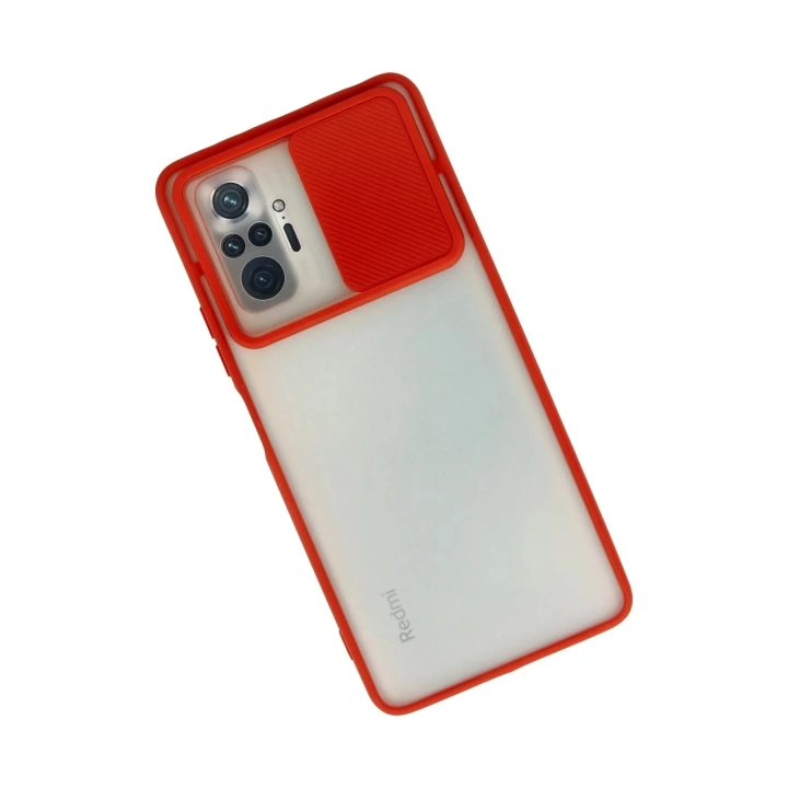 Mey İthalat®   Redmi Note 10 Pro Kılıf Palm Buzlu Kamera Sürgülü Silikon - Kırmızı