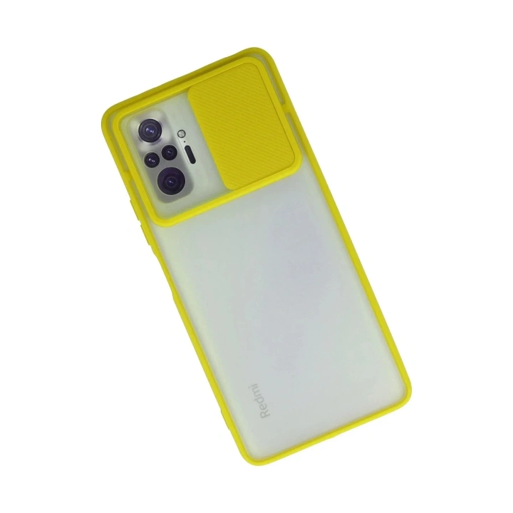 Mey İthalat®   Redmi Note 10 Pro Kılıf Palm Buzlu Kamera Sürgülü Silikon - Sarı