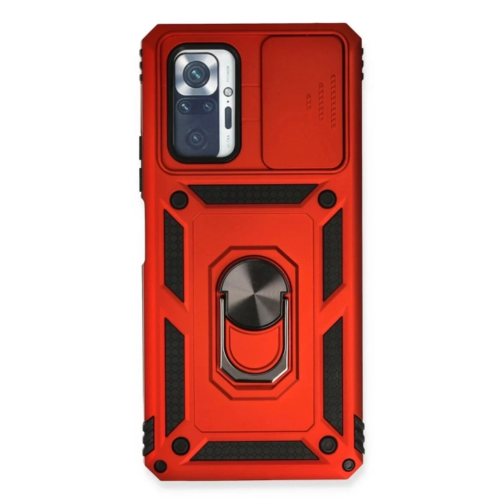 Mey İthalat®   Redmi Note 10 Pro Kılıf Pars Lens Yüzüklü Silikon - Kırmızı