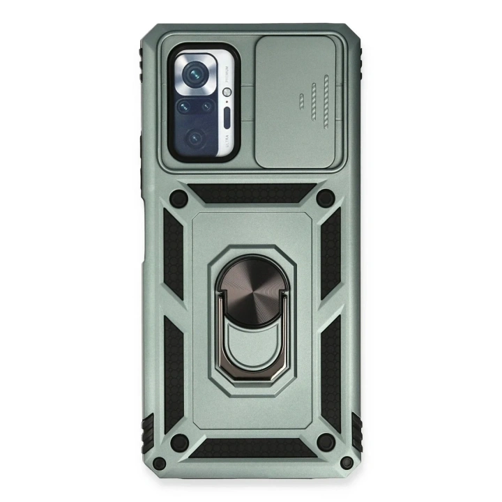 Mey İthalat®   Redmi Note 10 Pro Kılıf Pars Lens Yüzüklü Silikon - Yeşil