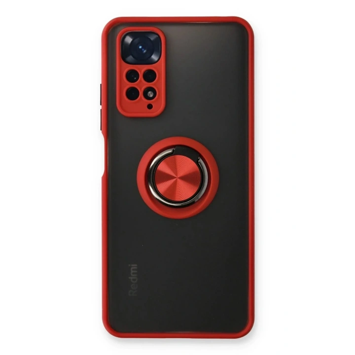Mey İthalat®   Redmi Note 11 Kılıf Montreal Yüzüklü Silikon Kapak - Kırmızı