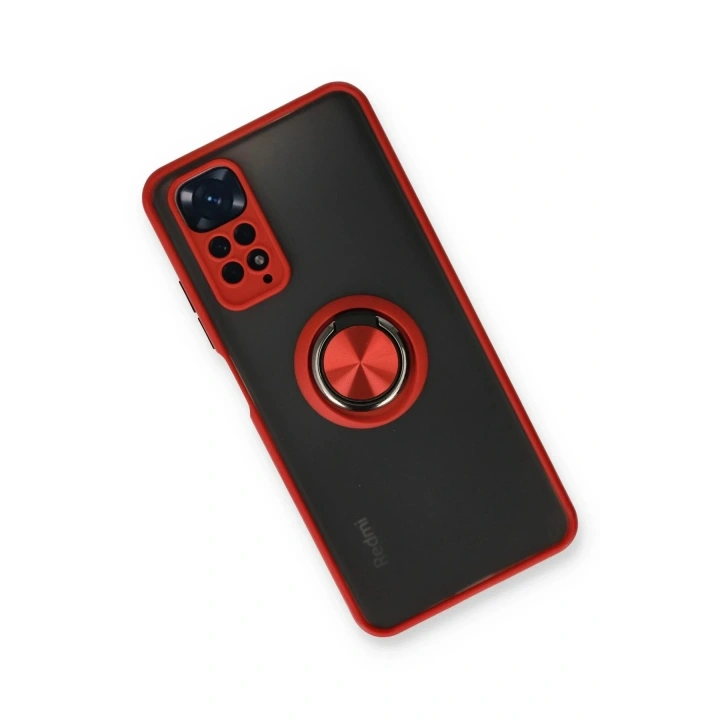 Mey İthalat®   Redmi Note 11 Kılıf Montreal Yüzüklü Silikon Kapak - Kırmızı