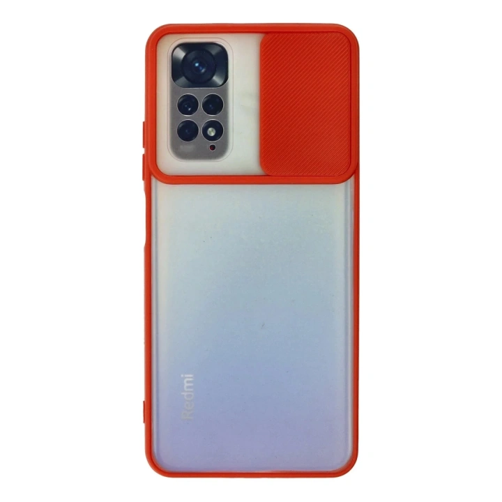 Mey İthalat®   Redmi Note 11 Kılıf Palm Buzlu Kamera Sürgülü Silikon - Kırmızı